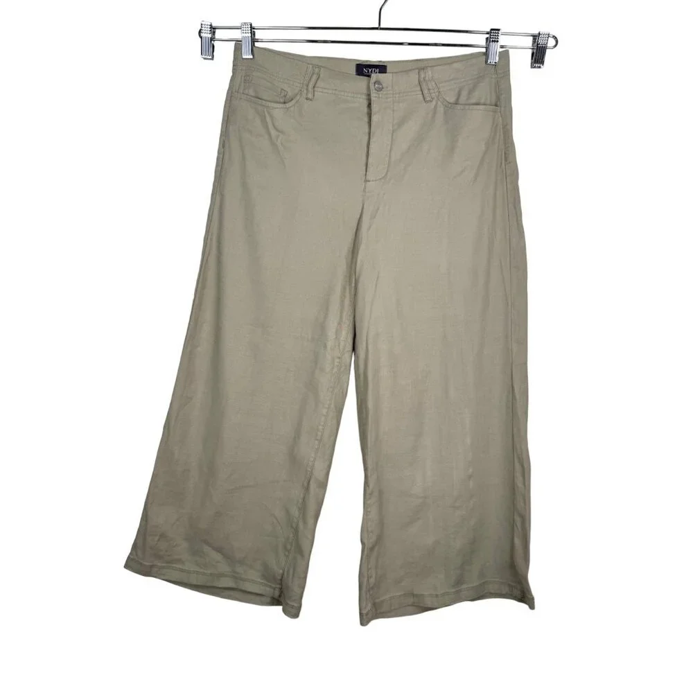 NYDJj Crop Wide Leg 90s Linen Blend Trouser Pants Mid-Rise Lift Tuck Sand‎ sz 8 - Picture 3 of 13